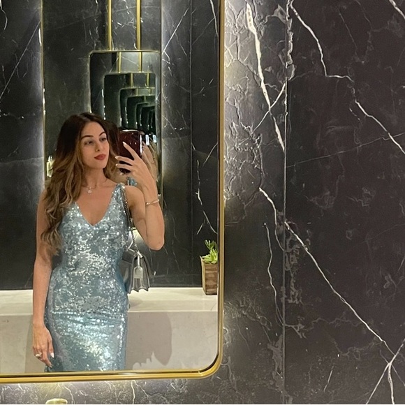 Self Portrait Blue Sequin Midi Flare Dress - Picture 9 of 10
